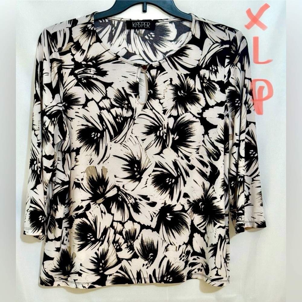 Kasper Black and White Blouse Elegant Top